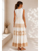 Boho Maxi Φόρεμα Κρουαζέ με Δαντέλα & Κέντημα Εκρού