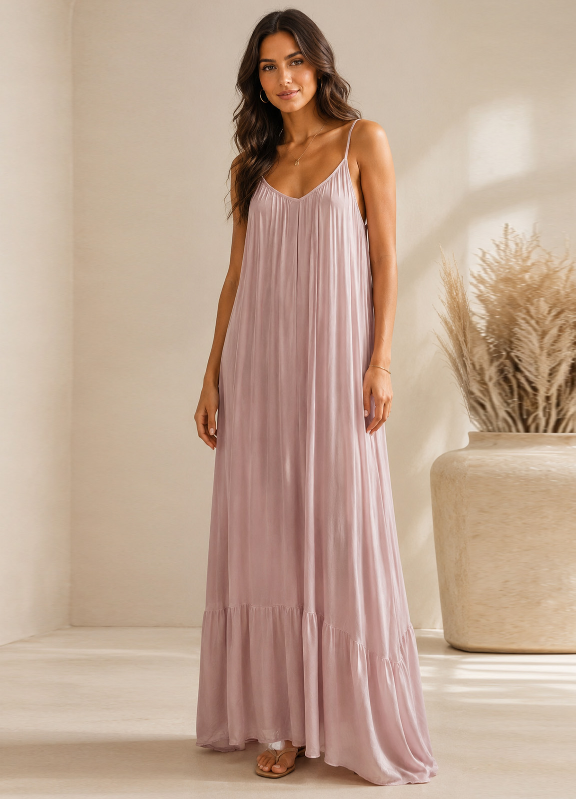 Maxi Φόρεμα Αέρινης Γραμμής σε Dusty Pink Απόχρωση