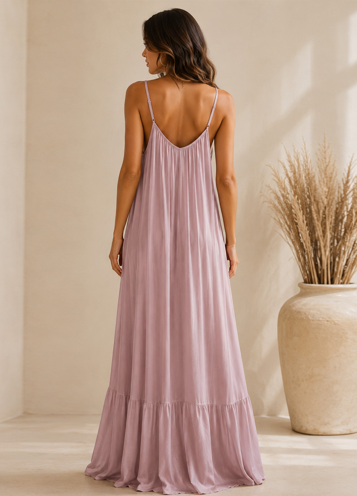 Maxi Φόρεμα Αέρινης Γραμμής σε Dusty Pink Απόχρωση