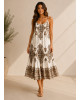 Midi Boho Φόρεμα με Paisley Print & Ανοιχτή Πλάτη - Εκρού
