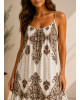 Midi Boho Φόρεμα με Paisley Print & Ανοιχτή Πλάτη - Εκρού