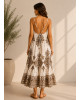 Midi Boho Φόρεμα με Paisley Print & Ανοιχτή Πλάτη - Εκρού