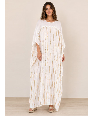 Oversized Maxi Φόρεμα με Χρυσές Παγιέτες & Boho Λεπτομέρειες