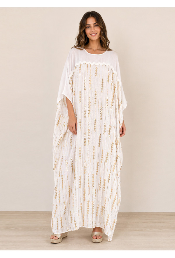 Oversized Maxi Φόρεμα με Χρυσές Παγιέτες & Boho Λεπτομέρειες