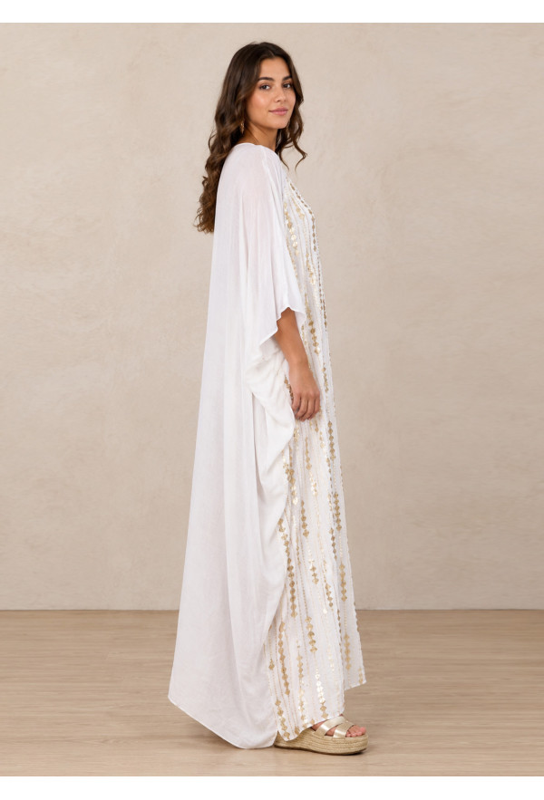 Oversized Maxi Φόρεμα με Χρυσές Παγιέτες & Boho Λεπτομέρειες