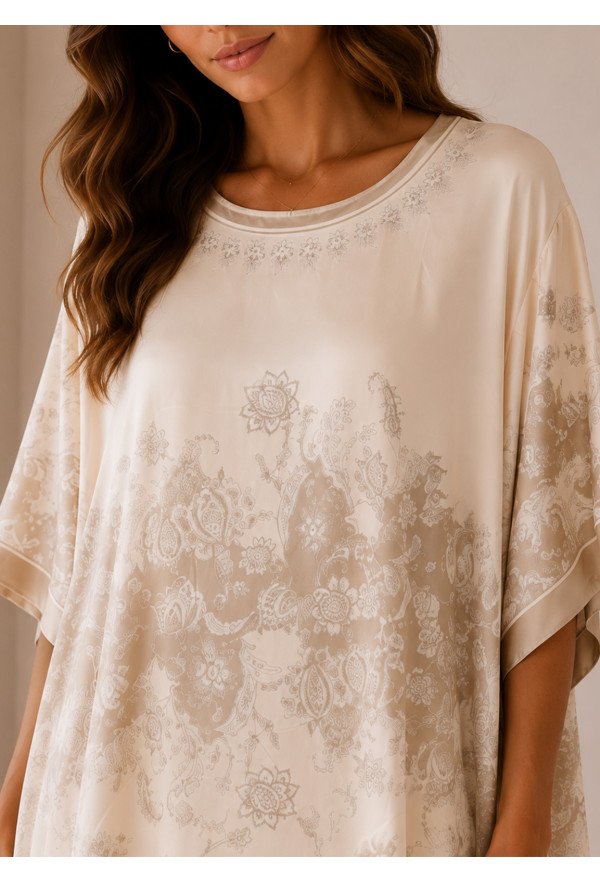 10Maxi Satin Oversized Φόρεμα με Baroque Print σε Εκρού & Μπεζ