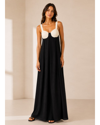 Maxi Φόρεμα Δίχρωμο με Ανοιχτή Πλάτη Black