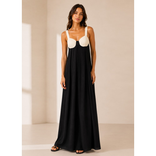Maxi Φόρεμα Δίχρωμο με Ανοιχτή Πλάτη Black