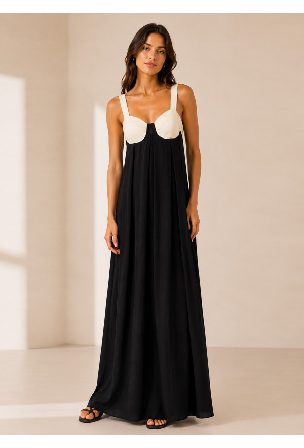 Maxi Φόρεμα Δίχρωμο με Ανοιχτή Πλάτη Black