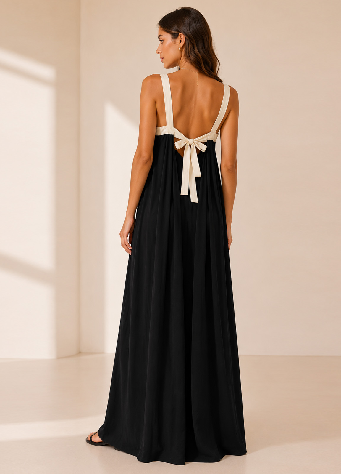 Maxi Φόρεμα Δίχρωμο με Ανοιχτή Πλάτη Black
