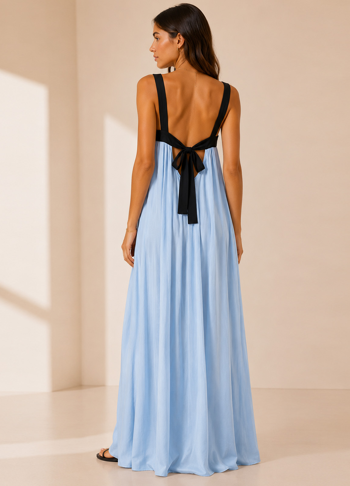 Maxi Φόρεμα Δίχρωμο με Ανοιχτή Πλάτη Light Blue