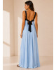 Maxi Φόρεμα Δίχρωμο με Ανοιχτή Πλάτη Light Blue