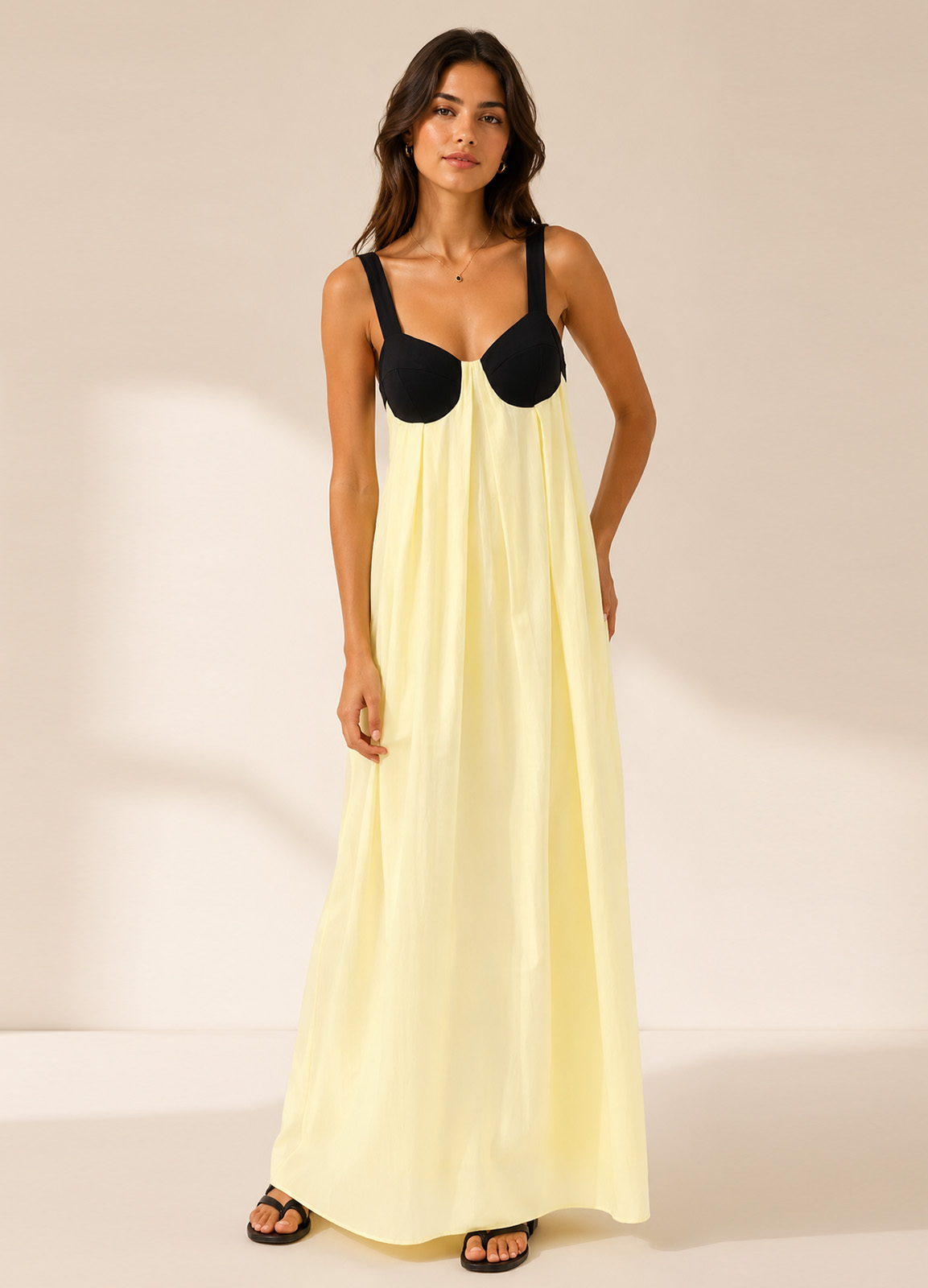 Maxi Φόρεμα Δίχρωμο με Ανοιχτή Πλάτη Yellow