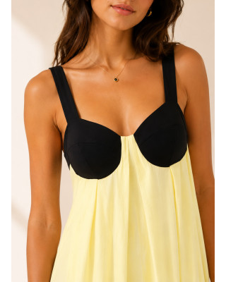 Maxi Φόρεμα Δίχρωμο με Ανοιχτή Πλάτη Yellow