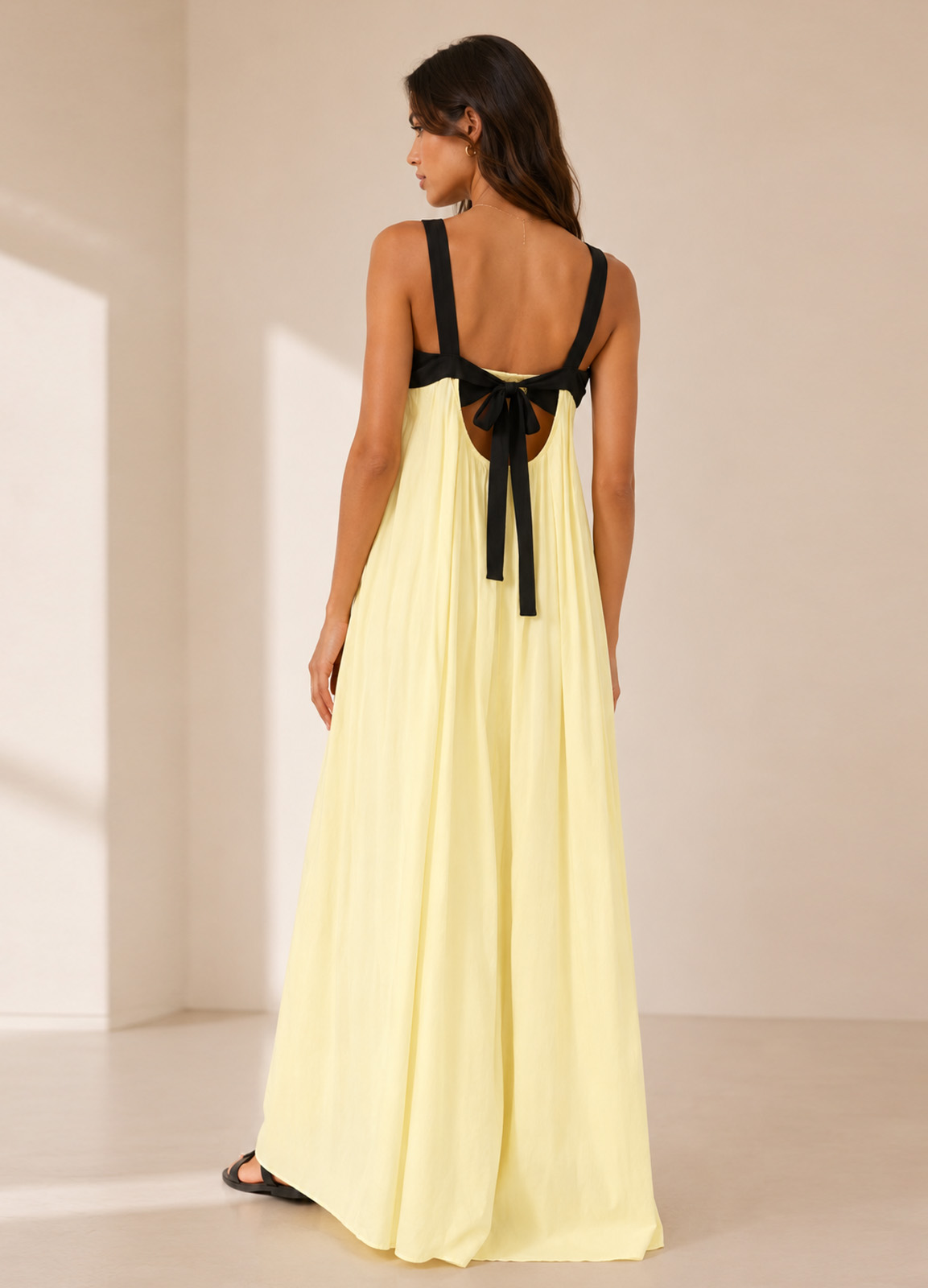 Maxi Φόρεμα Δίχρωμο με Ανοιχτή Πλάτη Yellow