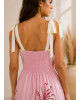 Maxi Φόρεμα Floral με Δέσιμο στους Ώμους Pink