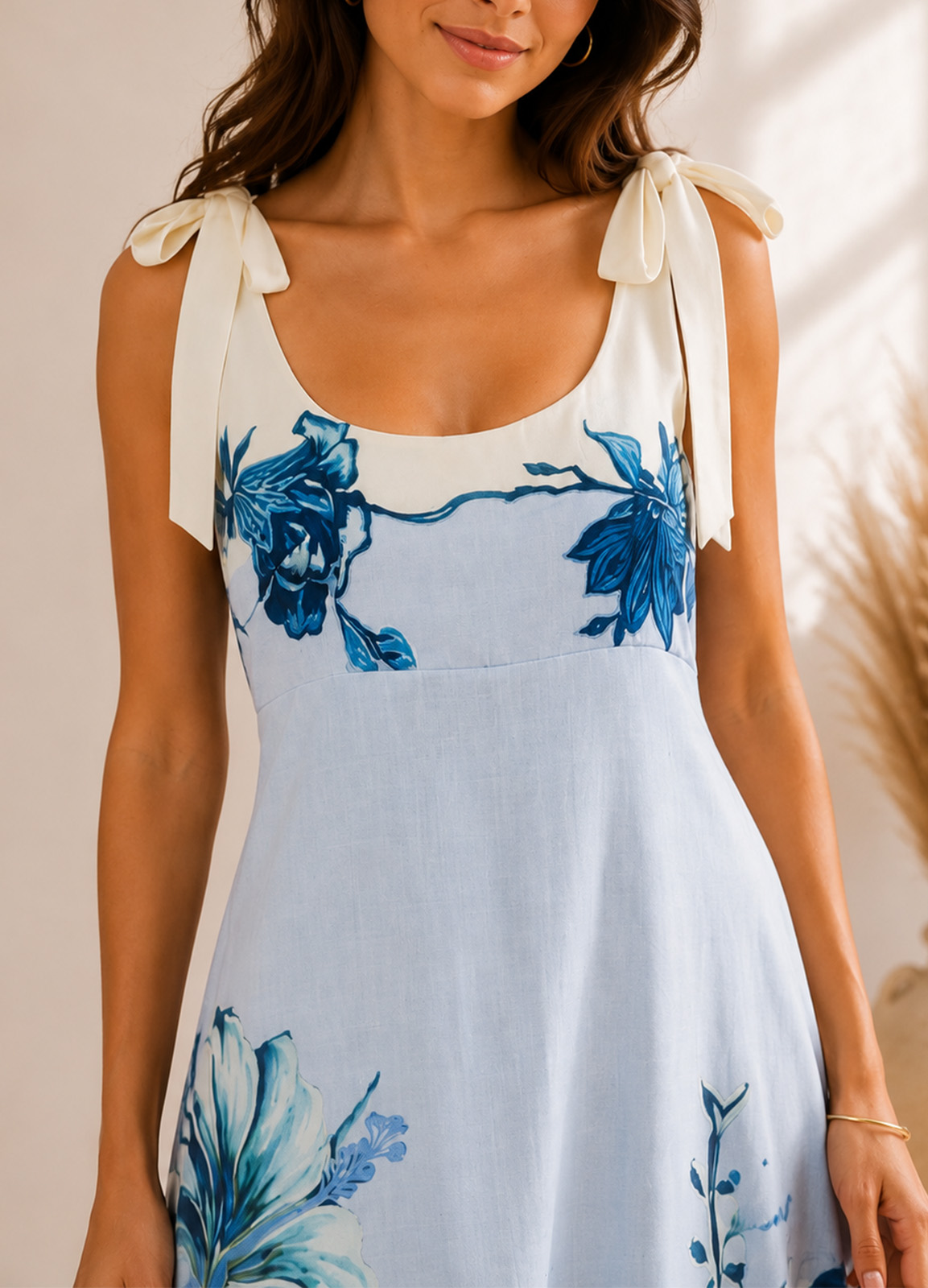 Maxi Φόρεμα Floral με Δέσιμο στους Ώμους Light blue
