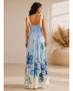 Maxi Φόρεμα Floral με Δέσιμο στους Ώμους Light blue