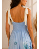 Maxi Φόρεμα Floral με Δέσιμο στους Ώμους Light blue