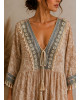 Oversized Midi Φόρεμα Boho με Δαντέλα & Κεντητές Λεπτομέρειες