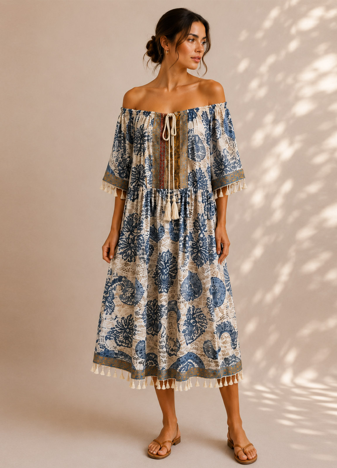 Oversized Midi Φόρεμα Boho με Paisley Print