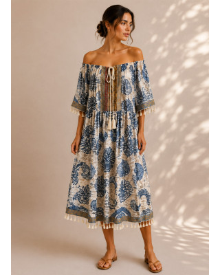 Oversized Midi Φόρεμα Boho με Paisley Print