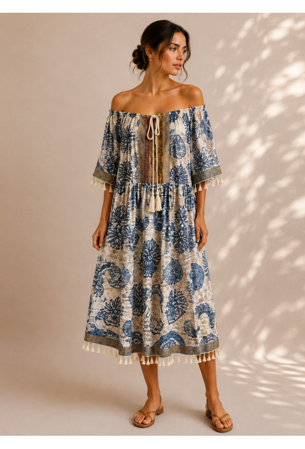 Oversized Midi Φόρεμα Boho με Paisley Print