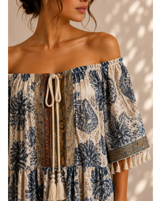 Oversized Midi Φόρεμα Boho με Paisley Print