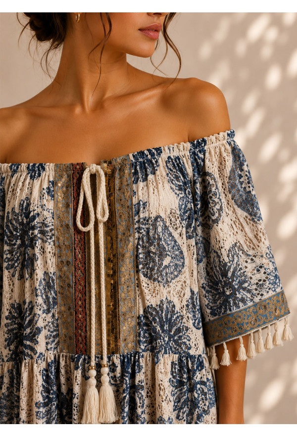 Oversized Midi Φόρεμα Boho με Paisley Print