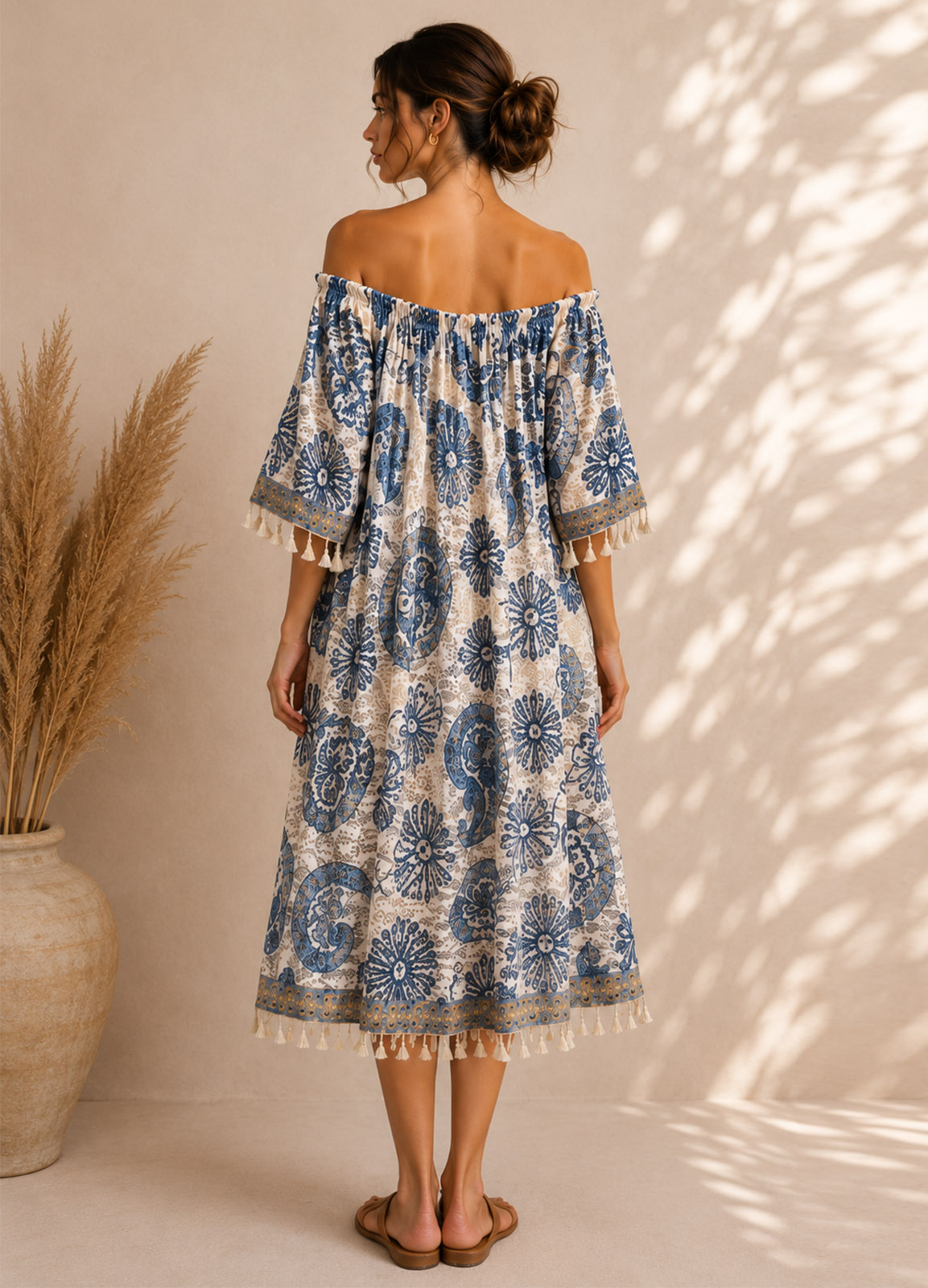 Oversized Midi Φόρεμα Boho με Paisley Print
