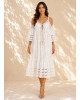 Boho Midi Φόρεμα Off-Shoulder με Πλεκτές Τιράντες & Δαντέλα