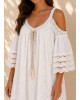 Boho Midi Φόρεμα Off-Shoulder με Πλεκτές Τιράντες & Δαντέλα