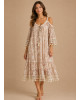 Boho Midi Φόρεμα Off-Shoulder με Πλεκτές Τιράντες & Δαντέλα