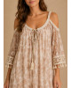 Boho Midi Φόρεμα Off-Shoulder με Πλεκτές Τιράντες & Δαντέλα