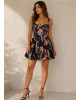 Mini Floral Φόρεμα με Ανοιχτή Πλάτη & Ζώνη Black