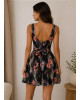 Mini Floral Φόρεμα με Ανοιχτή Πλάτη & Ζώνη Black