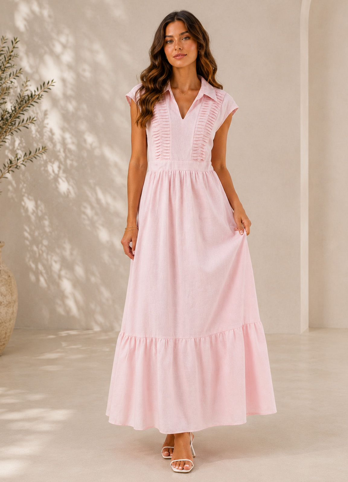 Maxi Φόρεμα με Γιακά Pink