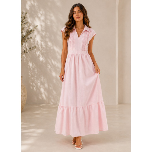 Maxi Φόρεμα με Γιακά Pink