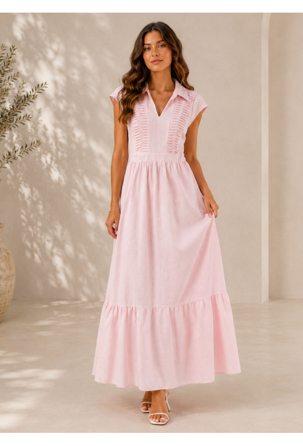 Maxi Φόρεμα με Γιακά Pink