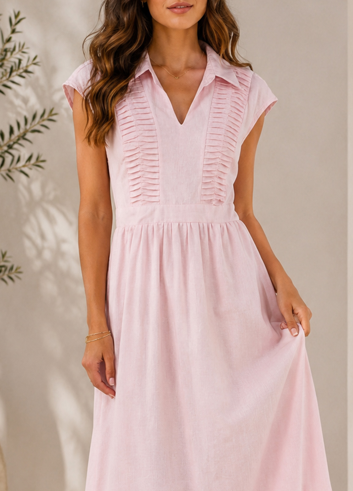 Maxi Φόρεμα με Γιακά Pink