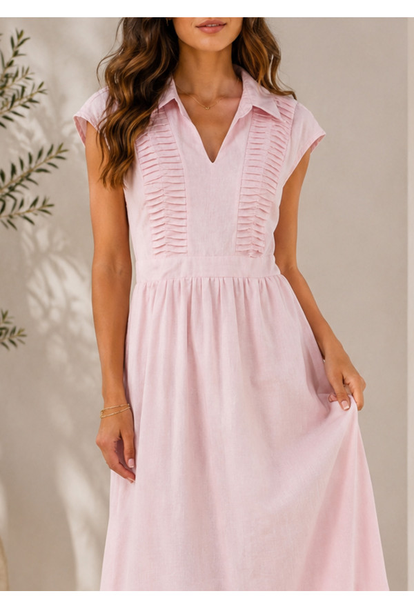 Maxi Φόρεμα με Γιακά Pink