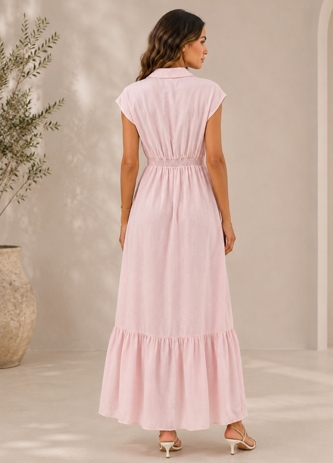 Maxi Φόρεμα με Γιακά Pink