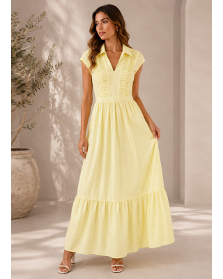 Maxi Φόρεμα με Γιακά Yellow