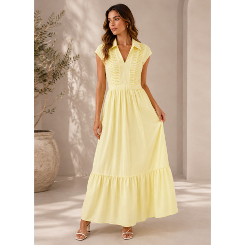 Maxi Φόρεμα με Γιακά Yellow