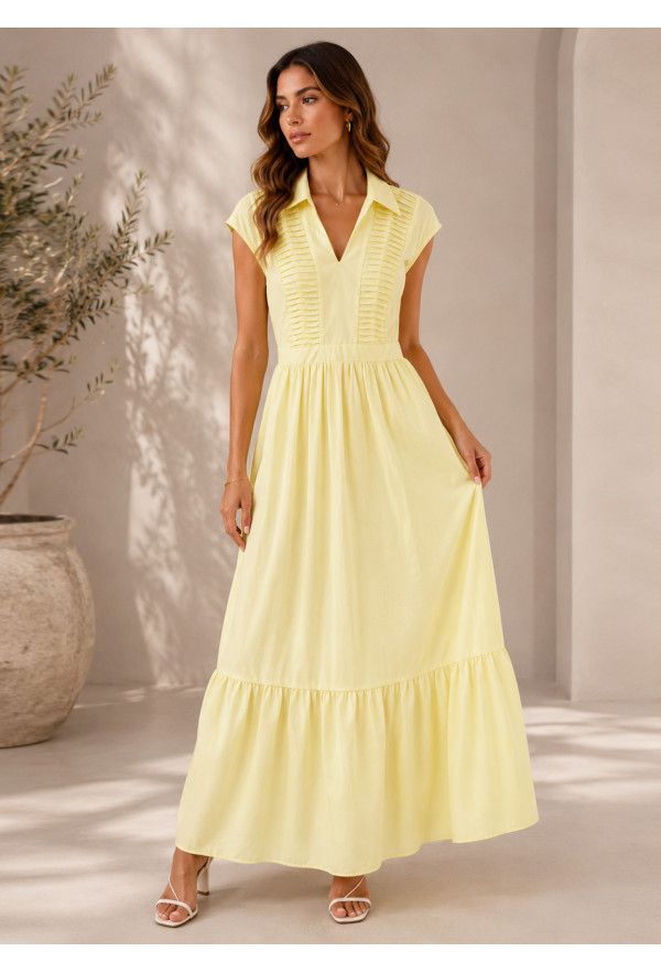 Maxi Φόρεμα με Γιακά Yellow