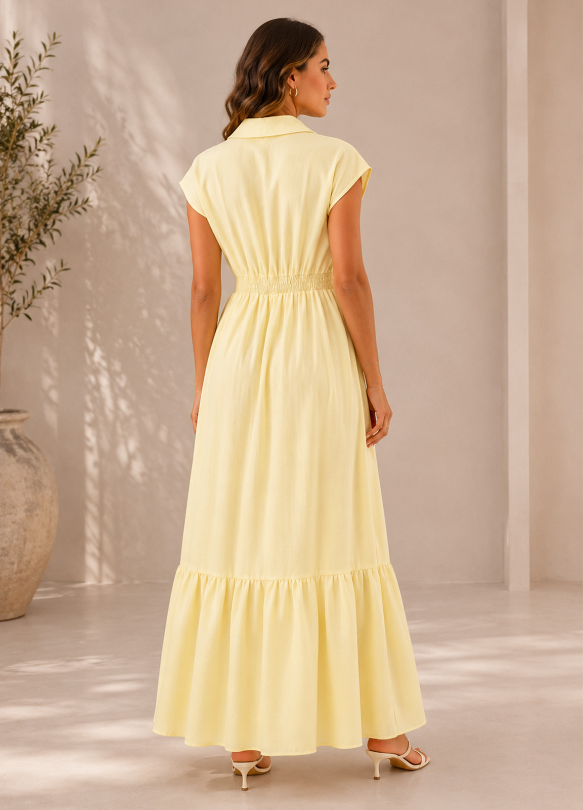 Maxi Φόρεμα με Γιακά Yellow