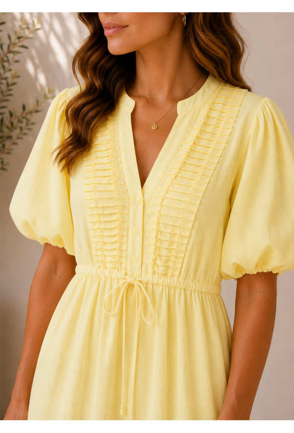 Maxi Φόρεμα με Πιέτες & Balloon Μανίκια Yellow