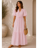Maxi Φόρεμα με Πιέτες & Balloon Μανίκια Pink