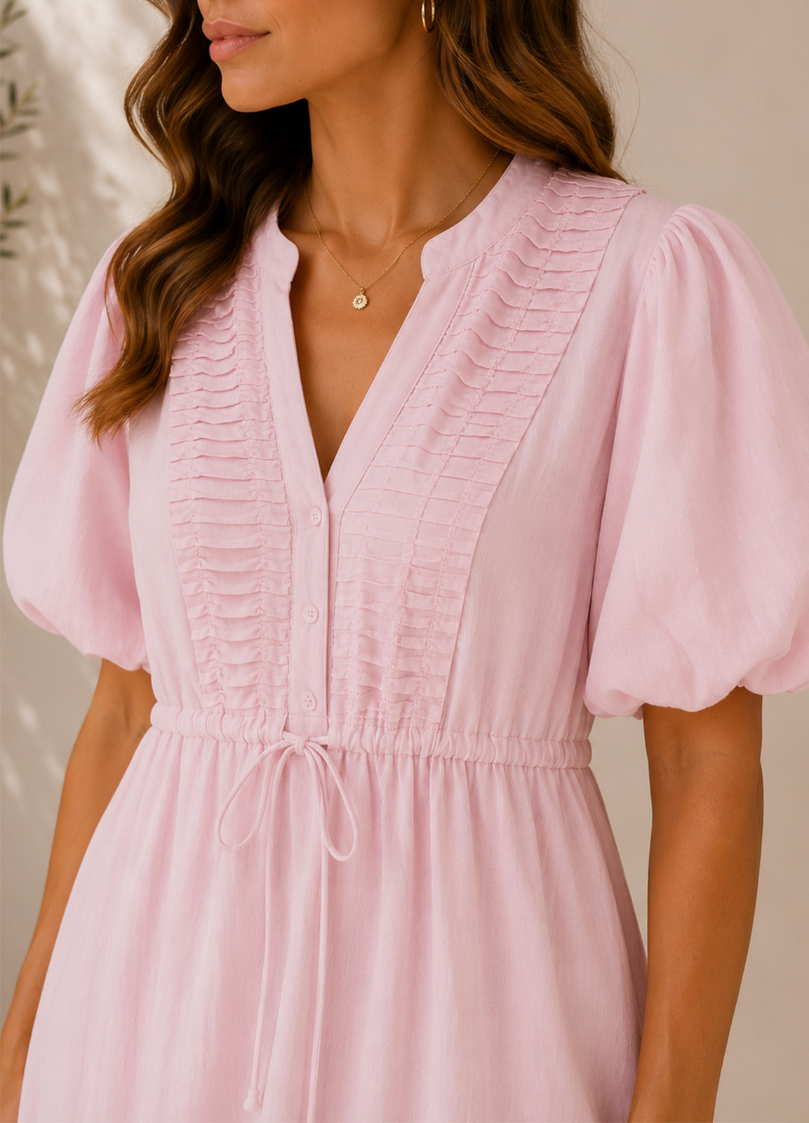 Maxi Φόρεμα με Πιέτες & Balloon Μανίκια Pink