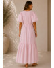 Maxi Φόρεμα με Πιέτες & Balloon Μανίκια Pink